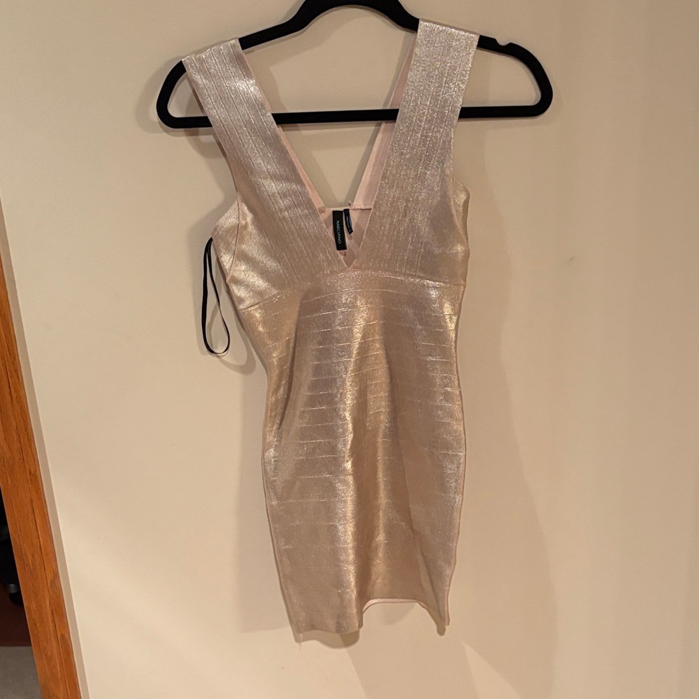 Shimmering bandage Gold V-Neck Dress
